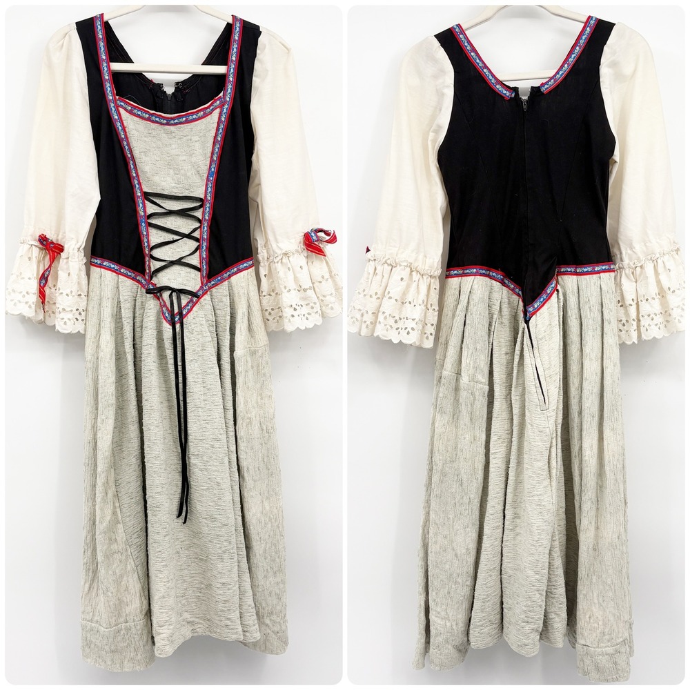 Handmade Womens Floral Trim Lace Up Oktoberfest Folk Ren Faire Dirndl Dress
